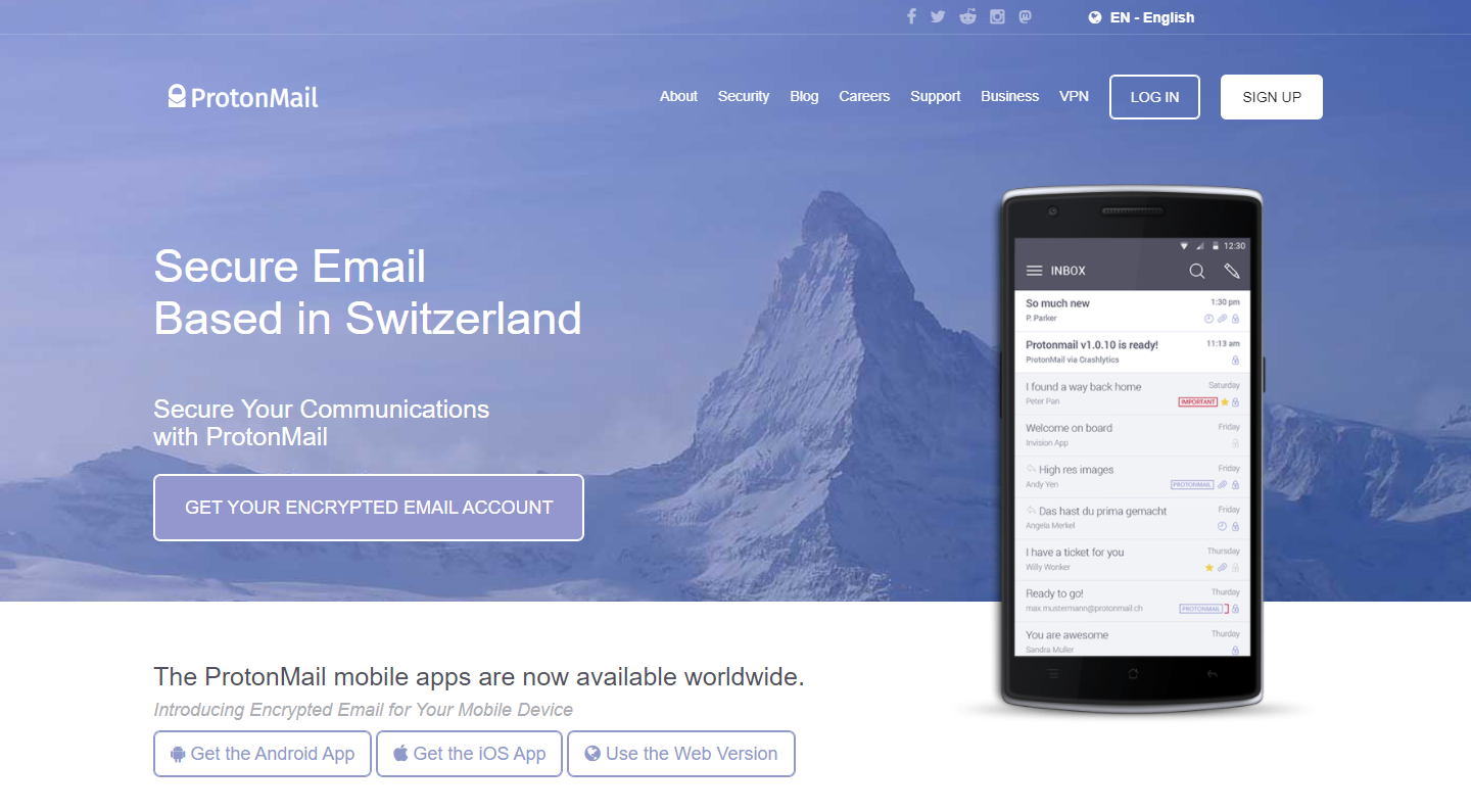Protonmail homepage